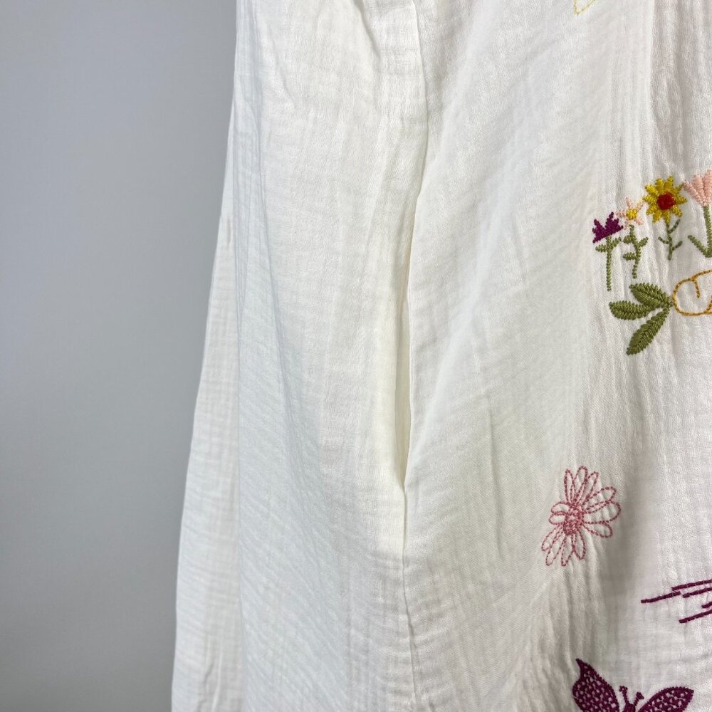 NWOT Johnny Was Women's Embroidered Linen Cotton Mini Dress White Size L Pocket - Picture 10 of 15